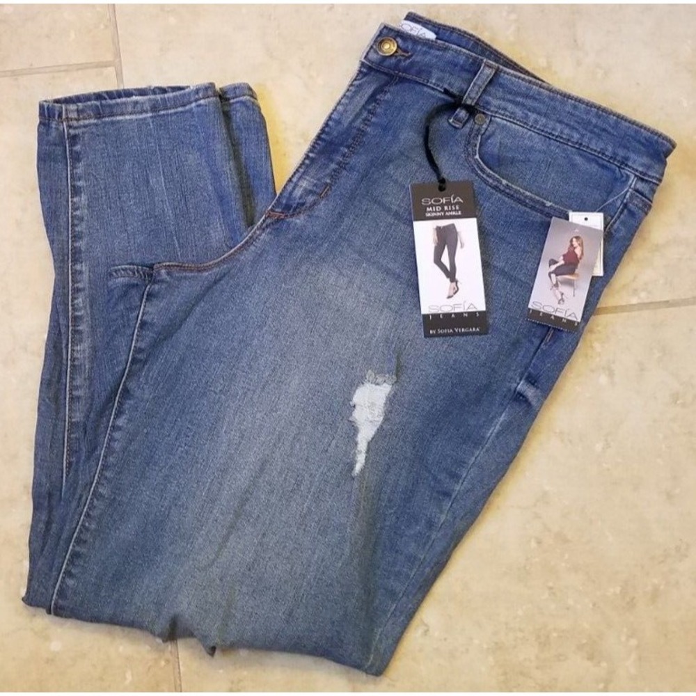 Sofia Vergara Women Midrise SOFIA‎ Skinny Ankle Jeans Distressed Pants sz 20 NEW